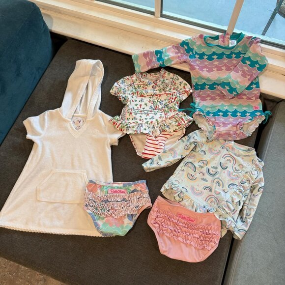 RuffleButts & Janie and Jack Girls Swimwear Bundle 18-24M (5pc + Cover-Up) - Picture 1 of 10